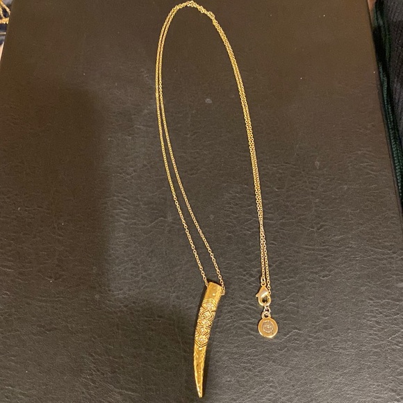 Double sided CZ gold tone horn necklace - Picture 2 of 3